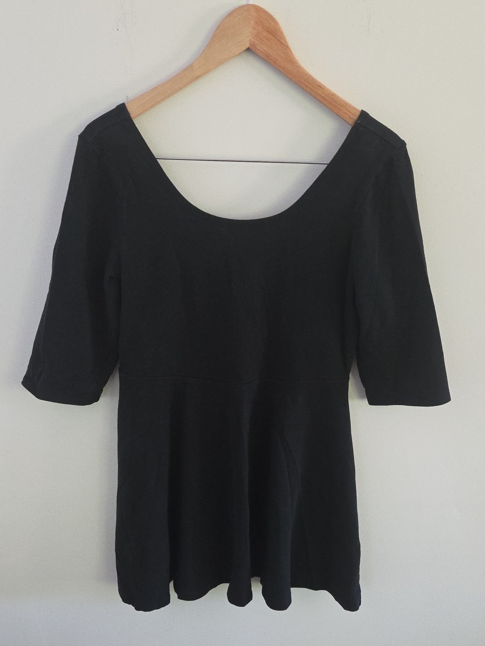 Express Y2K Black Scoop Neck Mini Peplum Babydoll Dress With Back Zipper